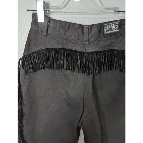 Vintage Roughriders by Circle T Black Jeans High Rise Velvet Fringe 28" Waist - Picture 9 of 11